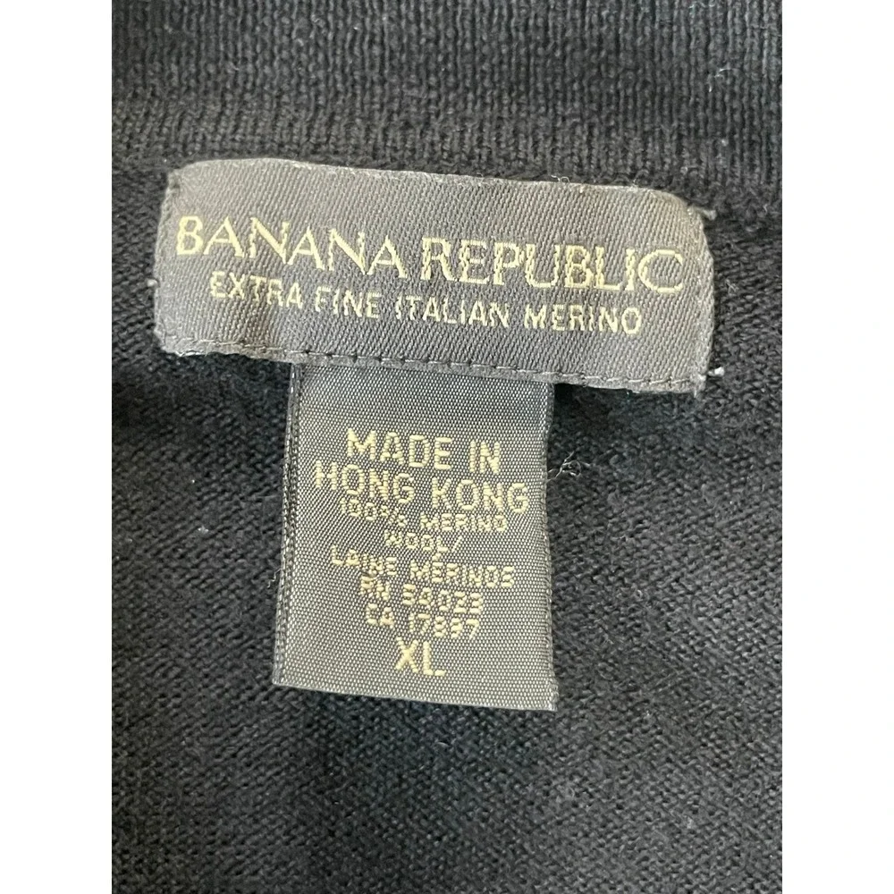 Banana Republic Mens XL Polo Sweater Black Extra Fine Italian Merino Wool Prep